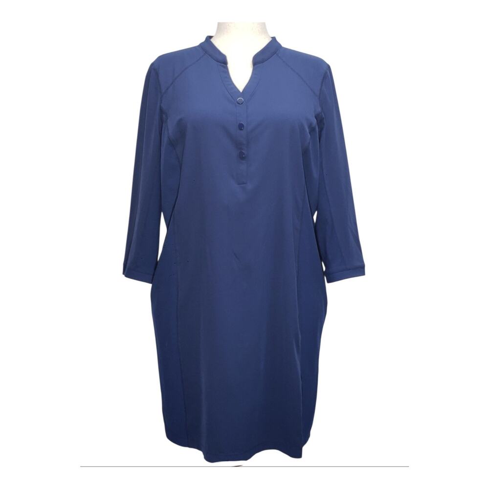 Chico's Zenergy Size 3 Dress Navy V-Neck Tunic Stretch Athleisure Quiet Luxury